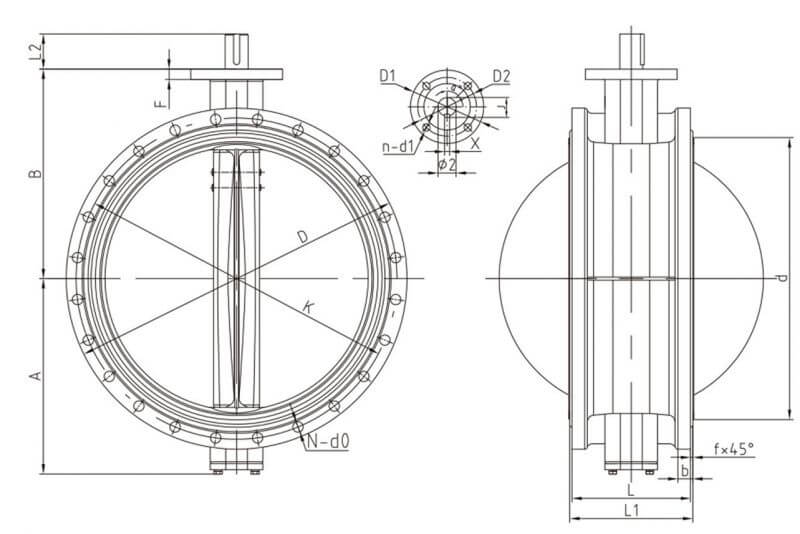DOUBLE FLANGE BUTTERFLY VALVE.